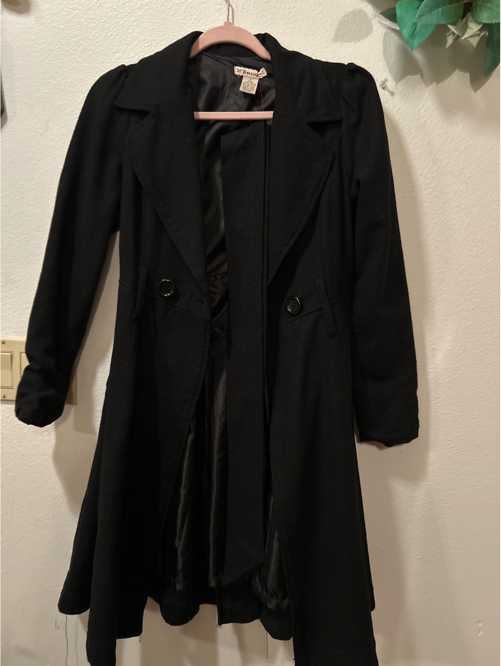 Forever Black Wool Blend Long Coat Size Small - Picture 1 of 7